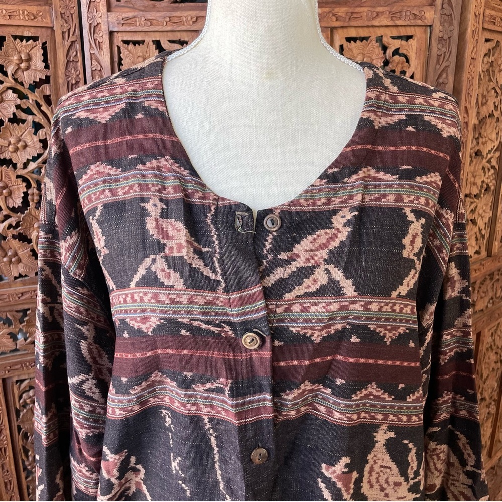 Vintage Cerimonial Indonesian Woven Ikat Boho Patterned Button Front Jacket - Picture 3 of 13